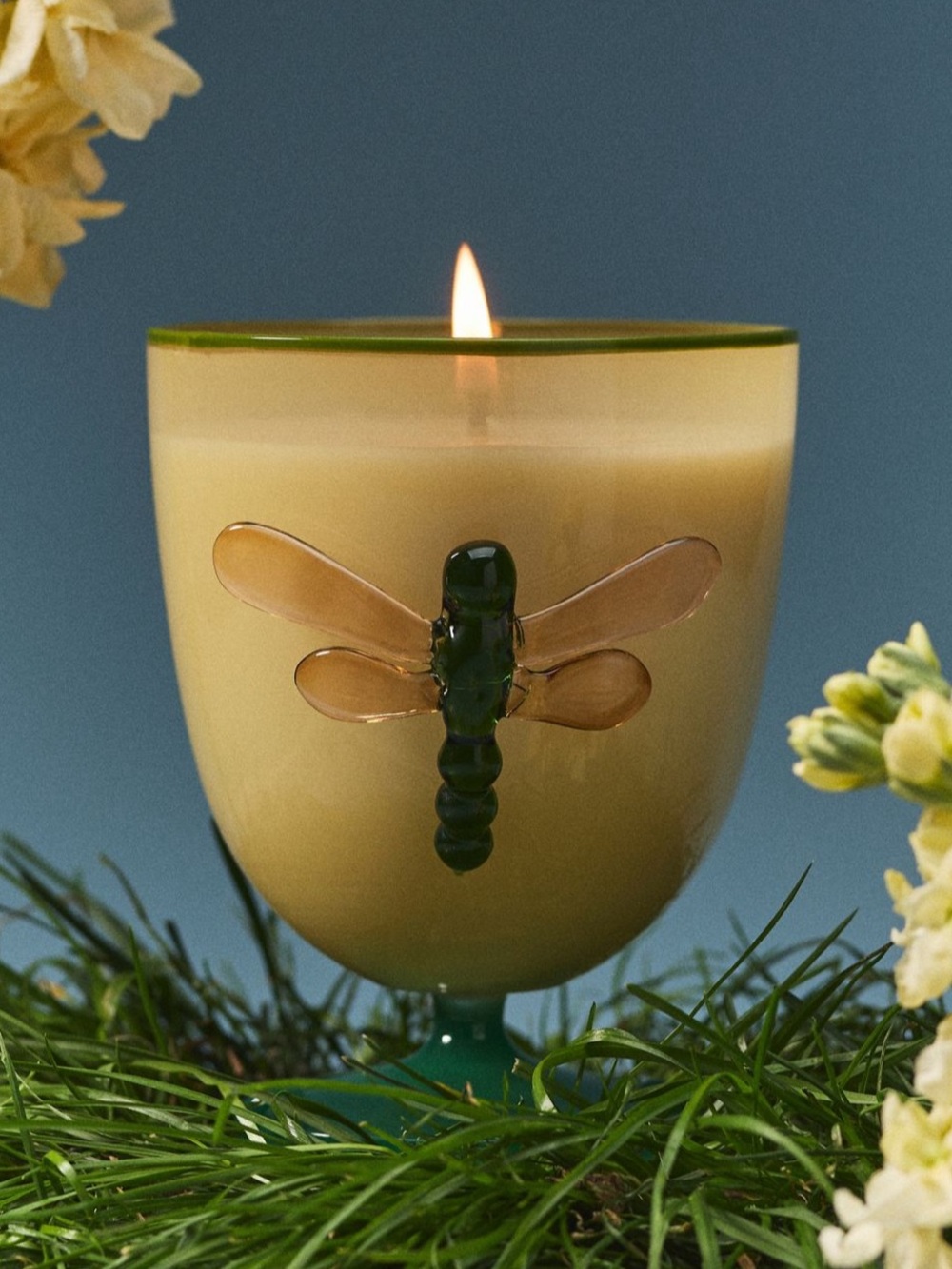 Pauline Floral Fresh Grass & Hyacinth Glass Dragonfly Candle